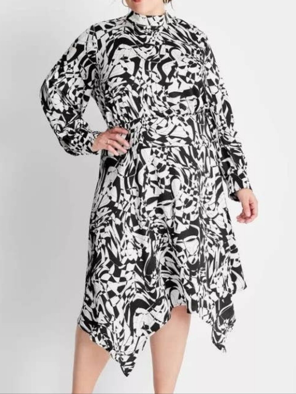Black & White Asymmetrical Long Sleeve Dress